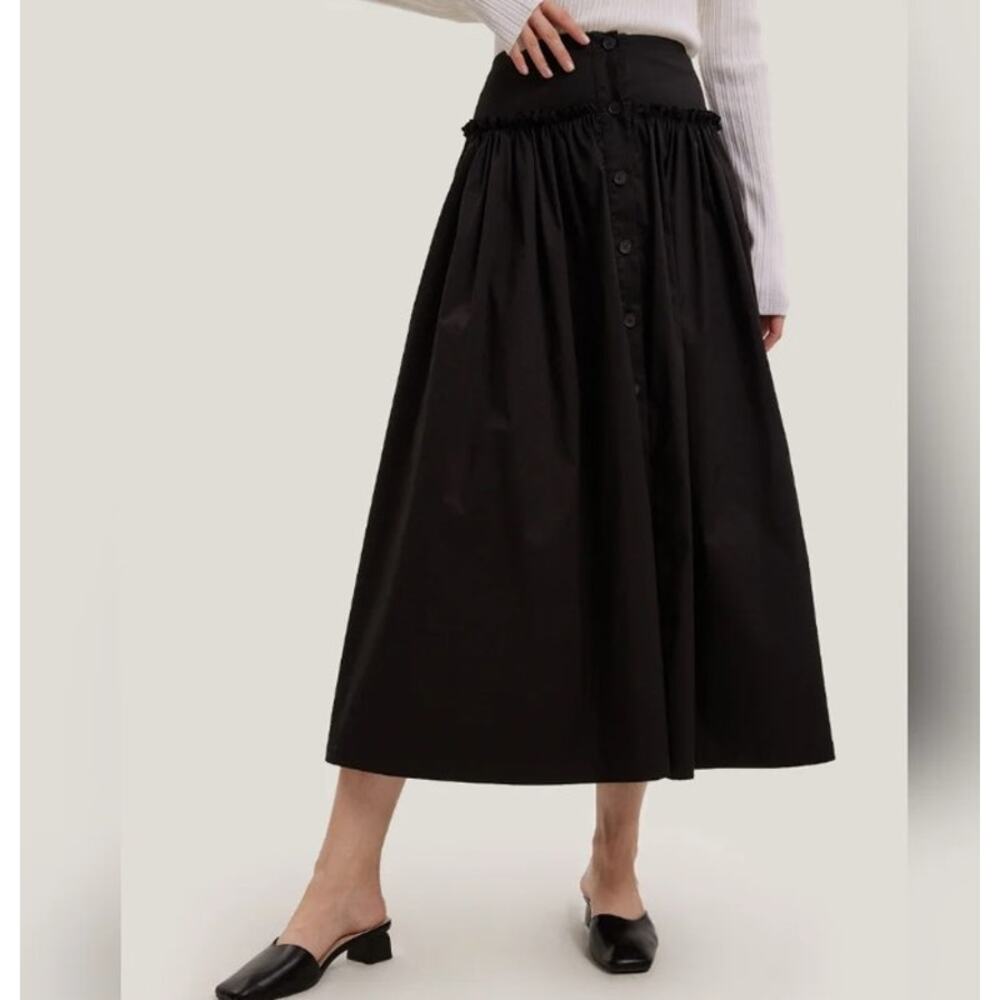 NWT Buttoned A-Line Cotton-Blend Maxi Skirt (Black) - Gentle Herd size S